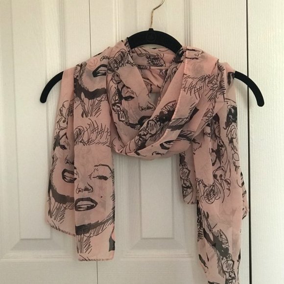 “Marilyn” pink polyester chiffon $6.99 Shipping neck/head scarf NWOT 38X60" Larg - Picture 2 of 4